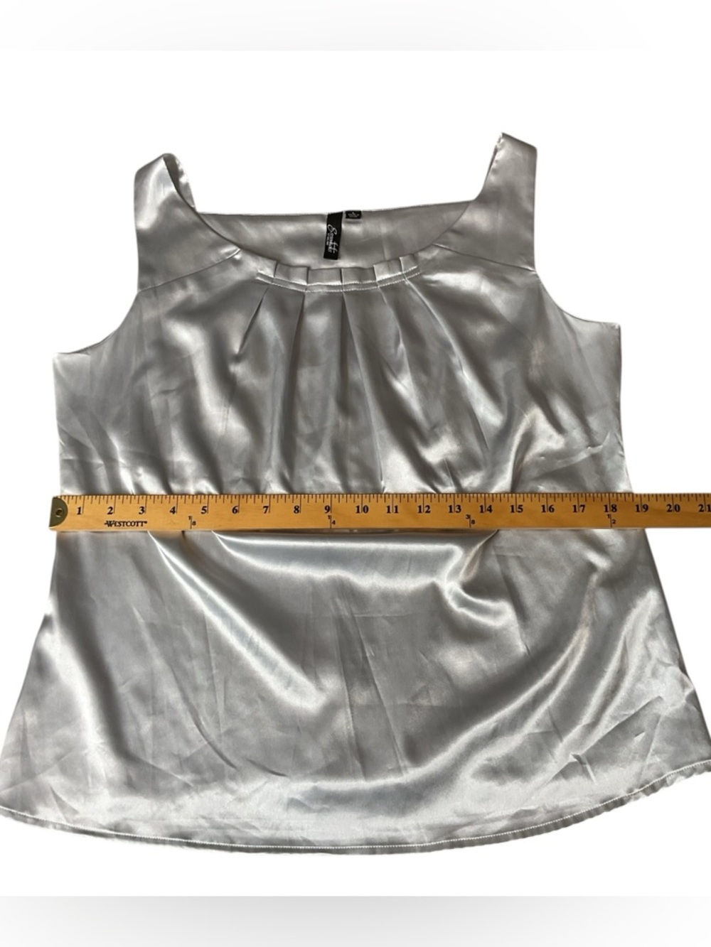 Essentials Sleeveless Satin Pleated Neck Shell Top - metallic Silver L - Picture 12 of 12